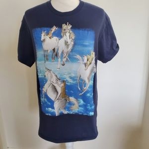 Cats on Unicorns Tee, Navy Blue, EUC